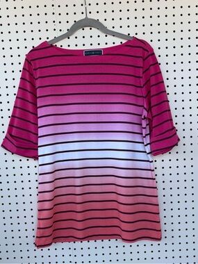 Karen Scott Pink Ombre Stripe Boatneck Short Sleeve Top L